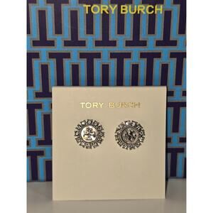 Tory Burch Kira Silver Crystal w/Mother-of-Pearl Background Stud Earrings-NWOT